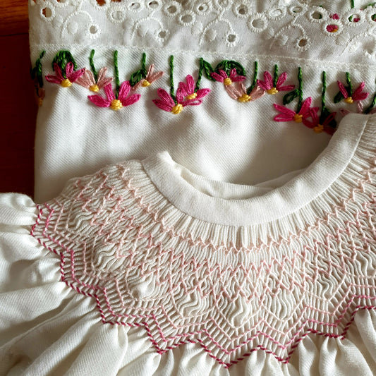 Vintage Pink Smocked Baby Dress - Size 0-6 Month